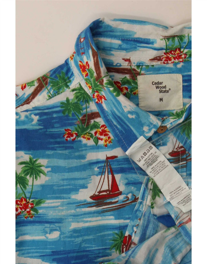 Camisa masculina de manga curta Cedarwood State azul médio algodão havaiano