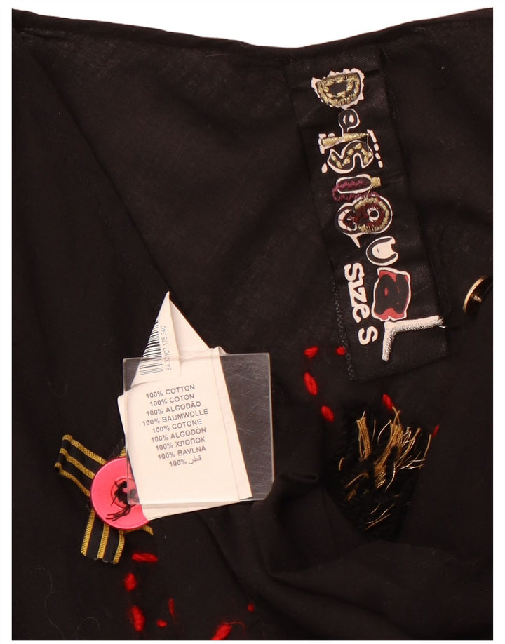 Blusa feminina de manga comprida com estampa DESIGUAL Reino Unido 10 algodão preto pequeno