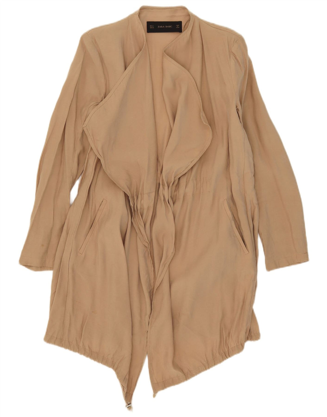 Zara Womens Open Waterfall Jacket UK 14 Médio Bege Modal
