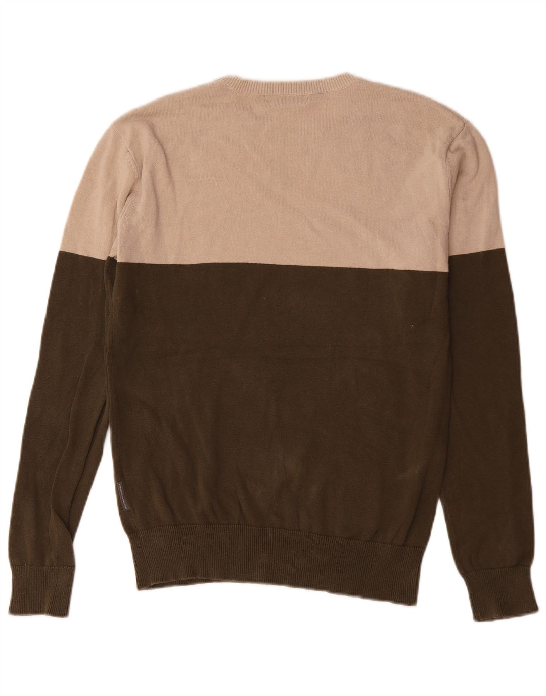 Suéter masculino com gola redonda French Connection pequeno colorblock cáqui