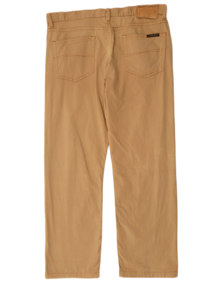 HENRY COTTONS Calça masculina reta casual W34 L27 algodão bege