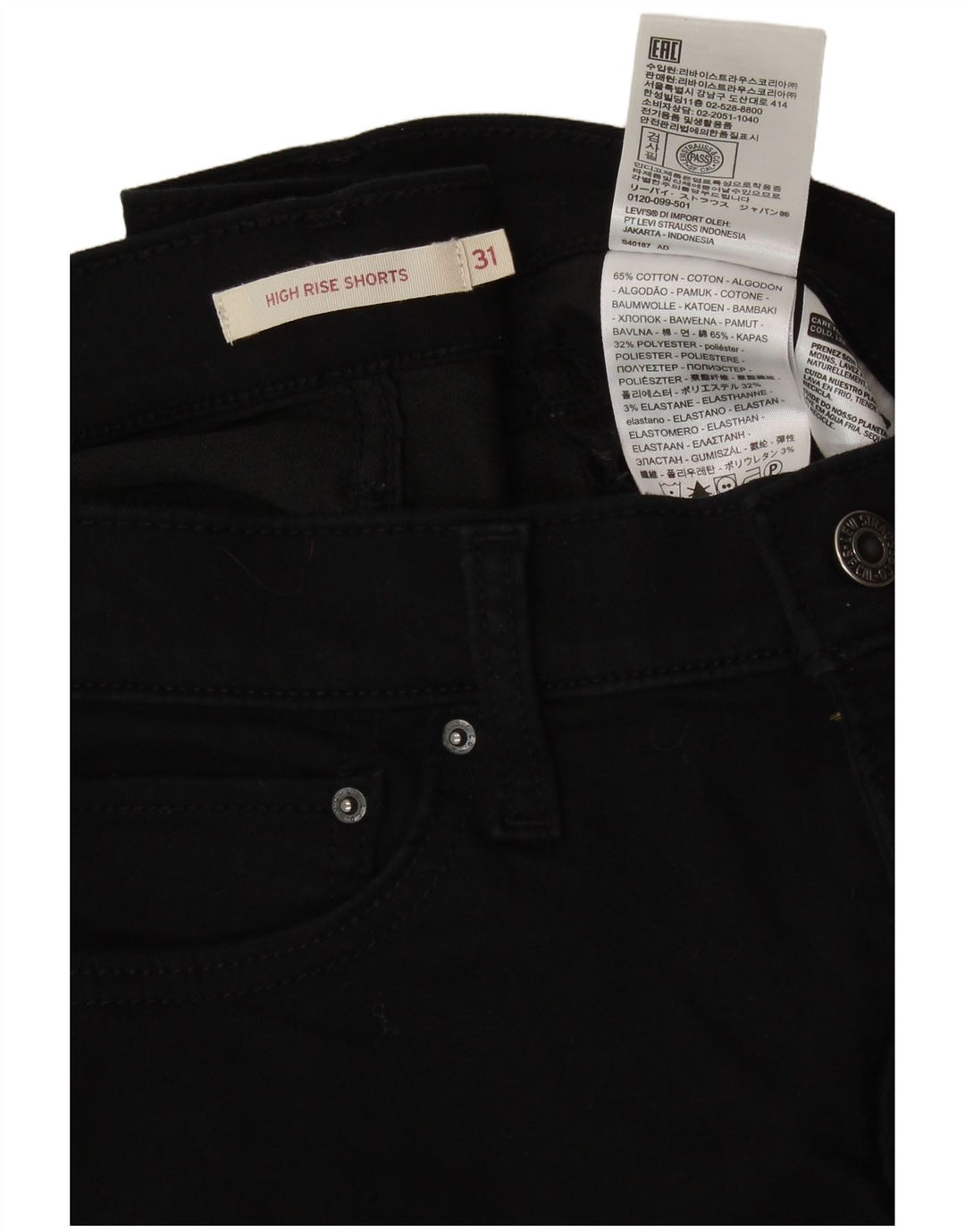 Shorts jeans feminino de cintura alta LEVI'S W31 algodão preto médio