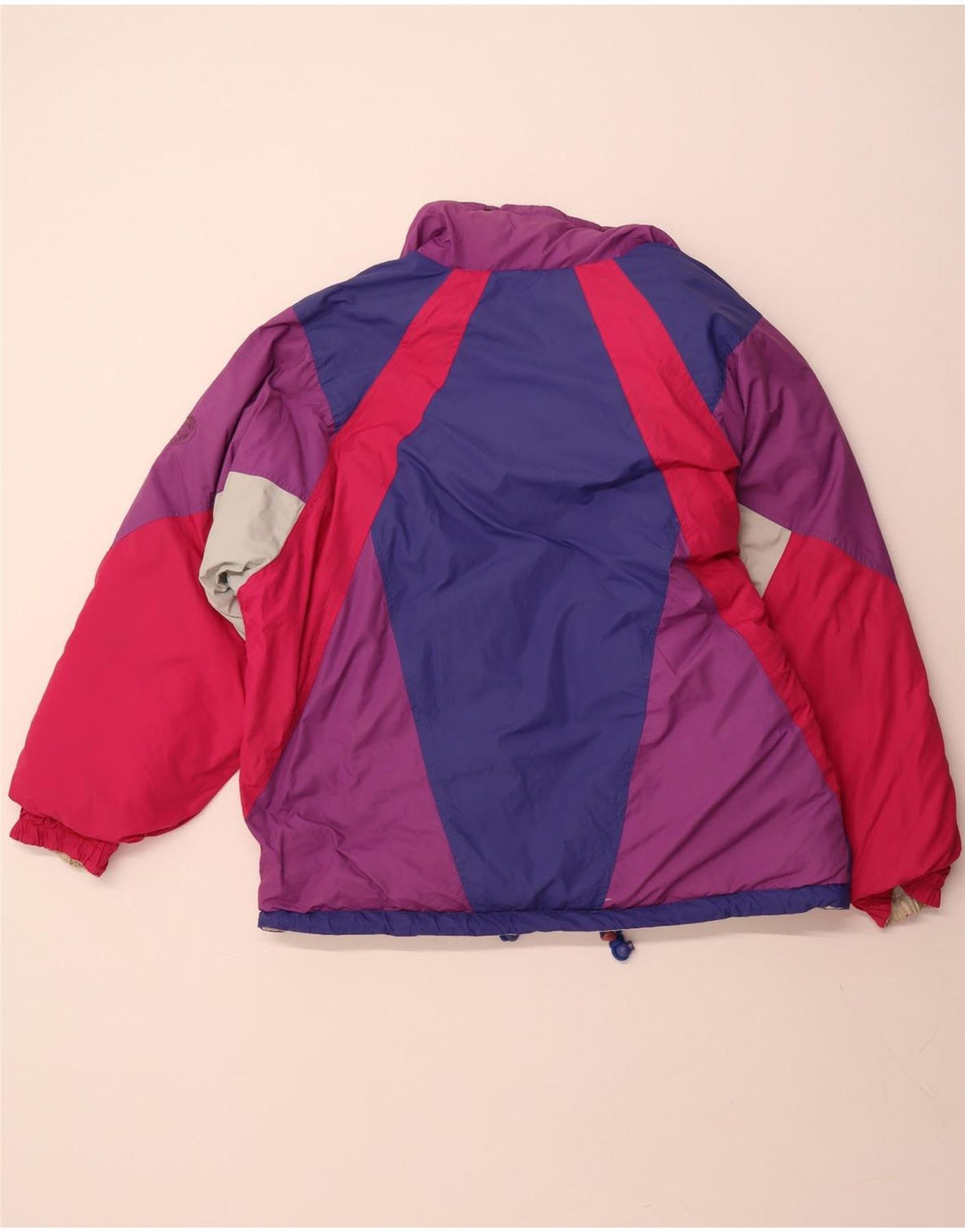 Jaqueta feminina VINTAGE reversível com capuz grande poliéster colorblock bege