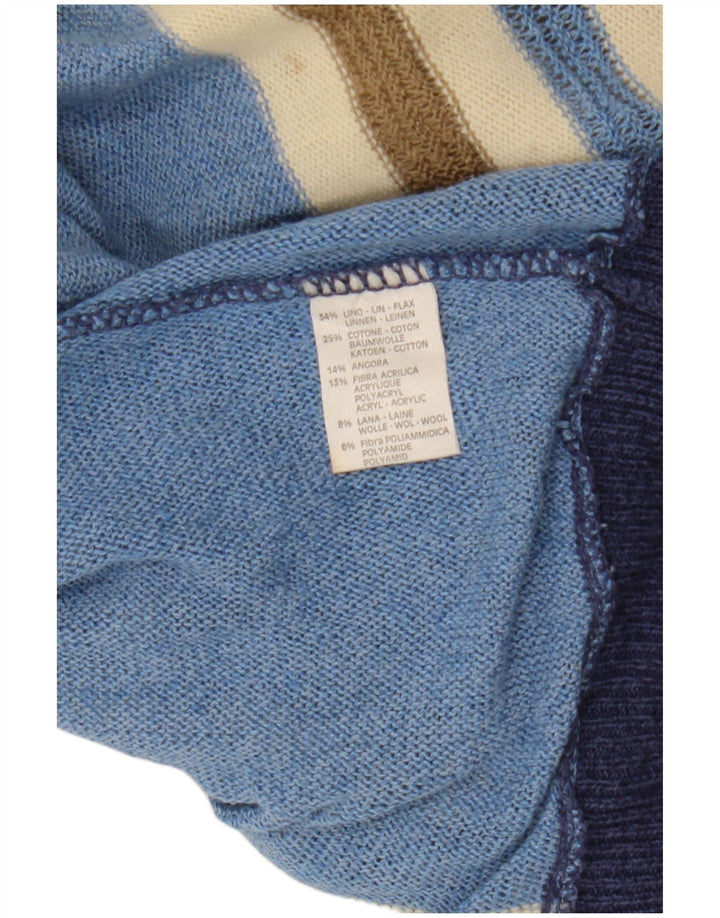 Suéter feminino VINTAGE com gola canoa UK 12 listrado médio multicolorido