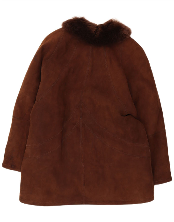 Casaco feminino vintage de shearling UK 14 grande marrom