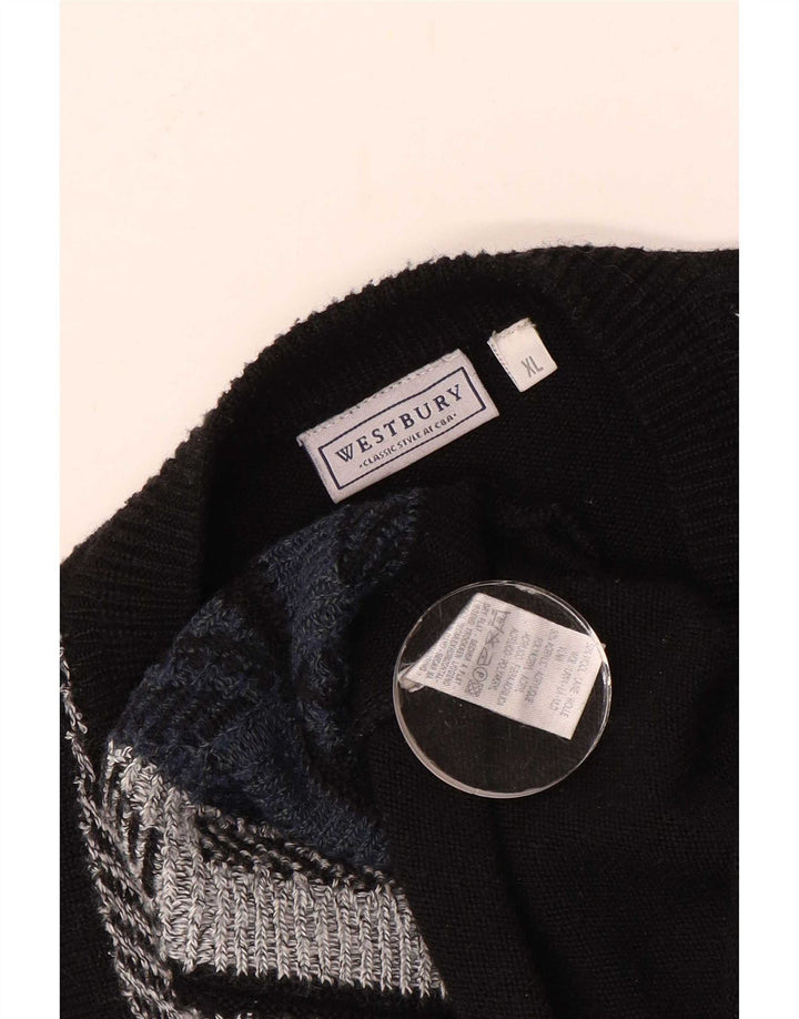 Suéter masculino WESTBURY com decote em V XL de lã geométrica preta
