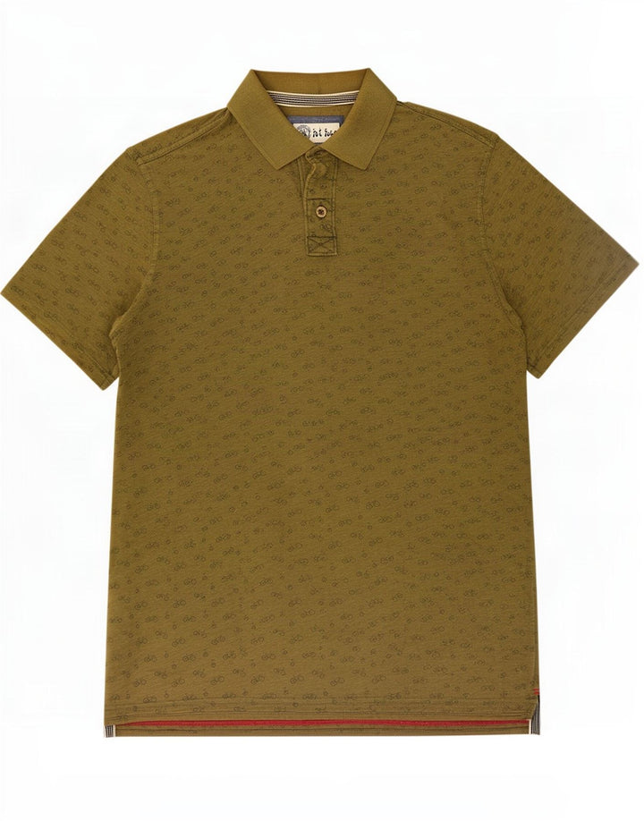 Camisa polo masculina com padrão abstrato Fat Face de algodão cáqui médio