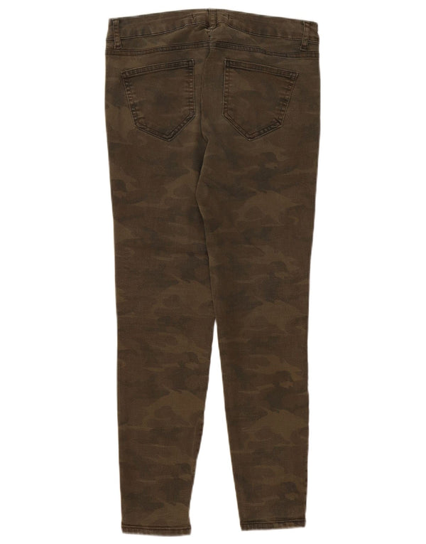 Zara Calça feminina casual slim UE 38 pequena W28 L26 camuflagem cáqui
