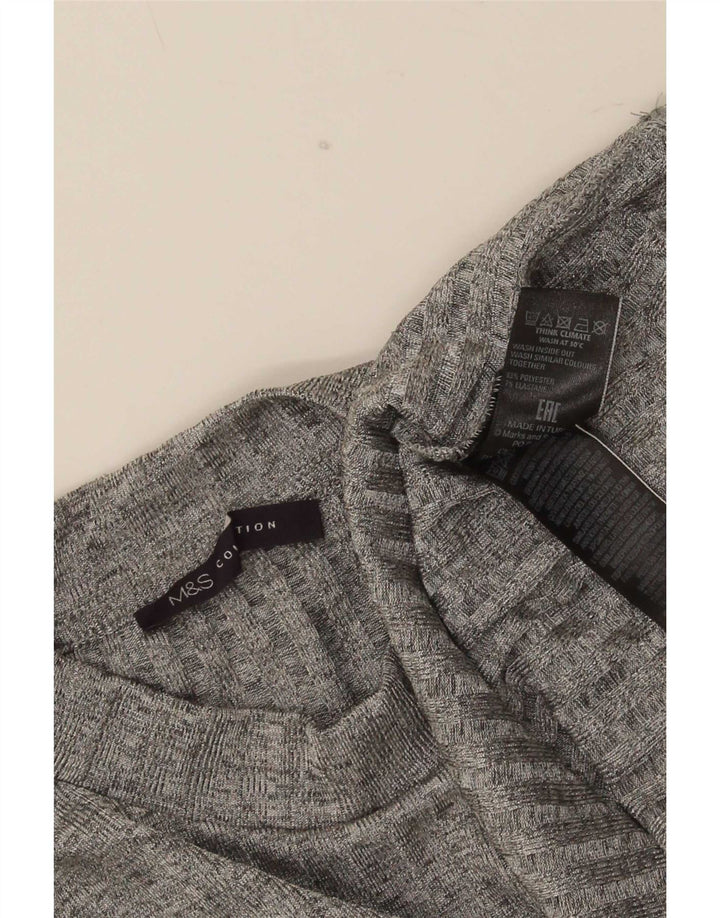 Top feminino Marks & Spencer manga comprida UK 14 grande poliéster manchado cinza
