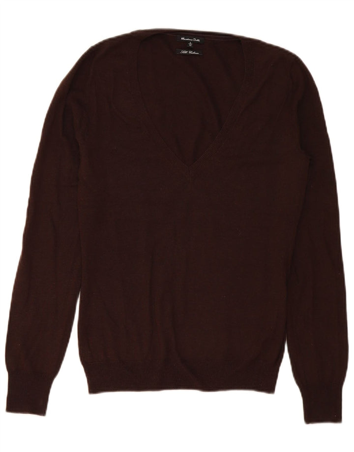 Suéter feminino Massimo Dutti com decote em V Reino Unido 10 pequeno seda marrom