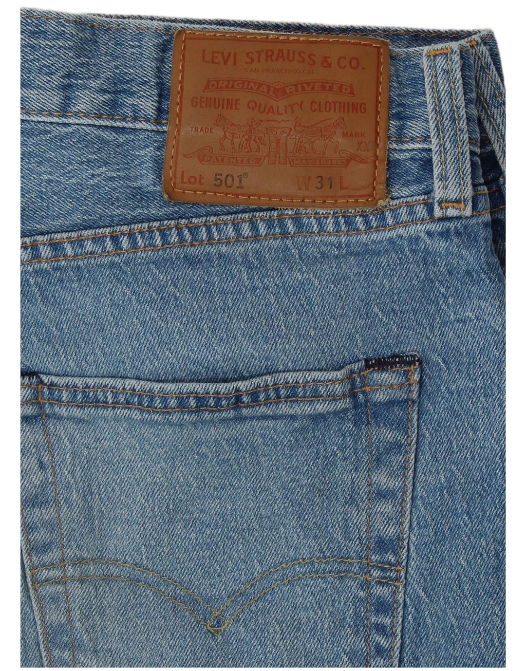 LEVI'S Masculino 501 Shorts jeans desgastados W31 algodão azul médio