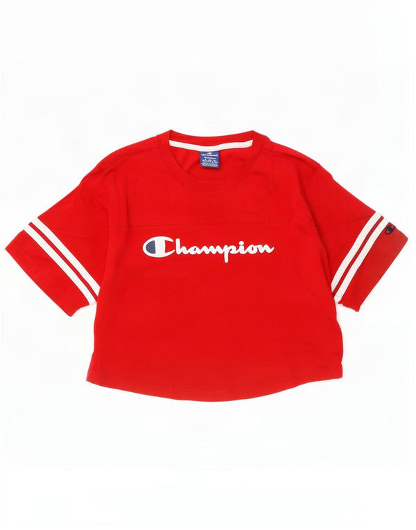 Camiseta feminina Champion Crop Graphic UK 14 algodão vermelho médio