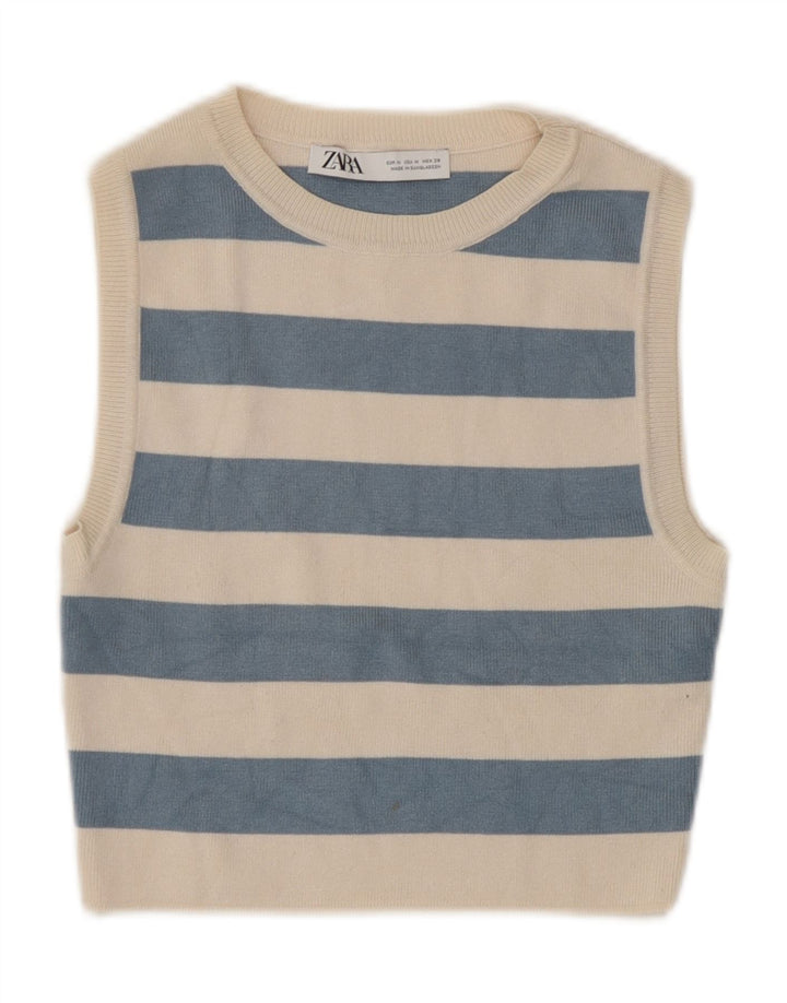 Zara Womens Crop Top UK 12 Viscose listrada bege médio