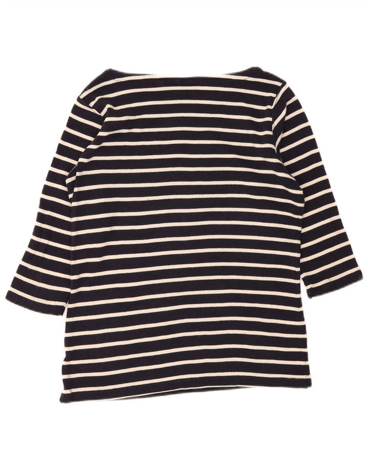 L.L.Bean Top feminino manga 3/4 Reino Unido 14 médio listrado azul marinho