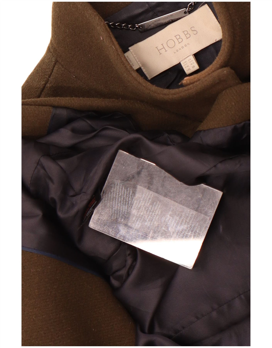 Sobretudo feminino Hobbs UK 14 grande lã cáqui