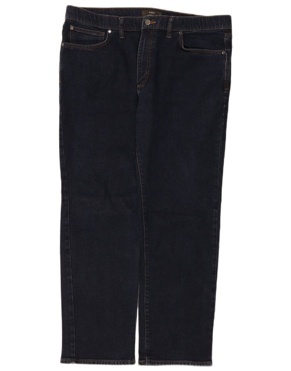 Calça jeans reta regular masculina Marks & Spencer W40 L31 algodão azul marinho