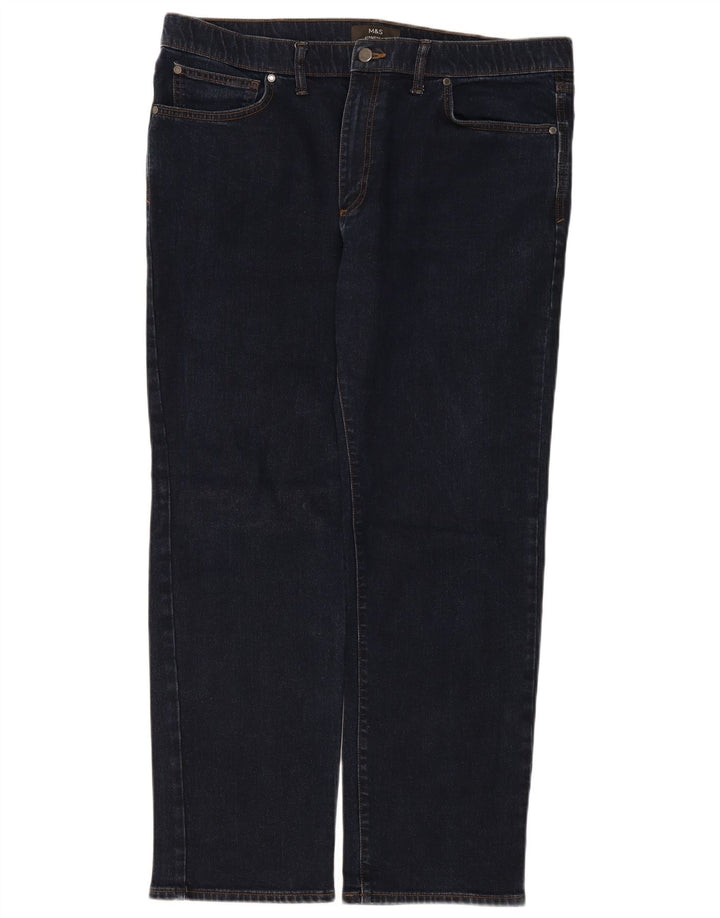 Calça jeans reta regular masculina Marks & Spencer W40 L31 algodão azul marinho