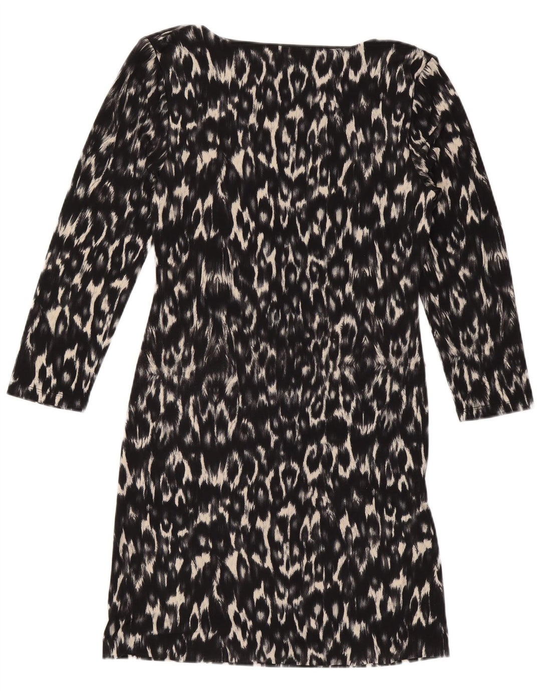 Vestido bainha feminino Fenn Wright Manson Reino Unido 14 grande preto com estampa animal