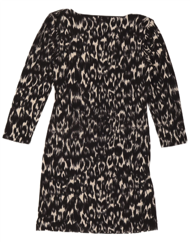 Vestido bainha feminino Fenn Wright Manson Reino Unido 14 grande preto com estampa animal