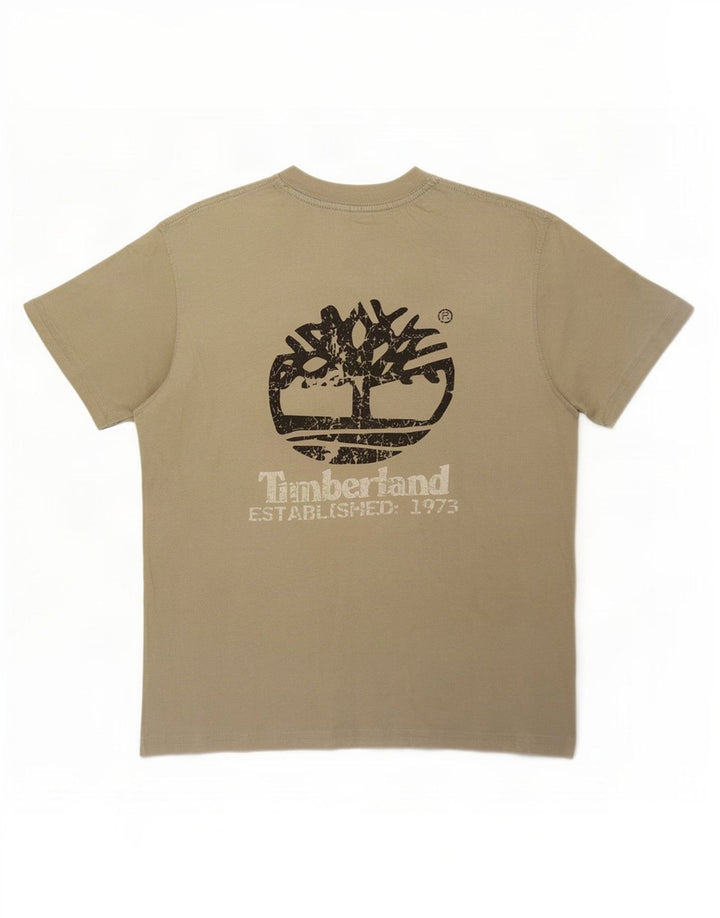 Timberland Camiseta masculina gráfica top pequeno algodão cáqui