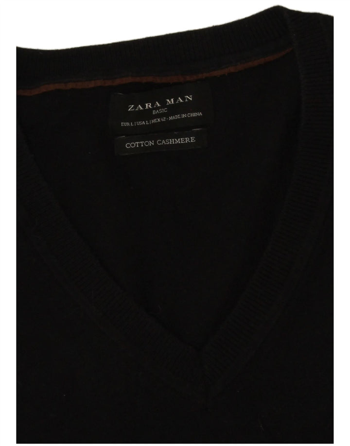 Suéter masculino Zara com decote em V grande algodão preto