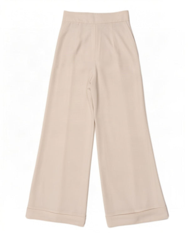 Zara Calça feminina casual cintura alta perna larga pequena W26 L30 branca
