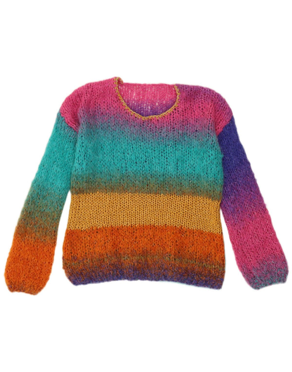 Suéter feminino vintage com gola redonda UK 14 listrado médio multicolorido