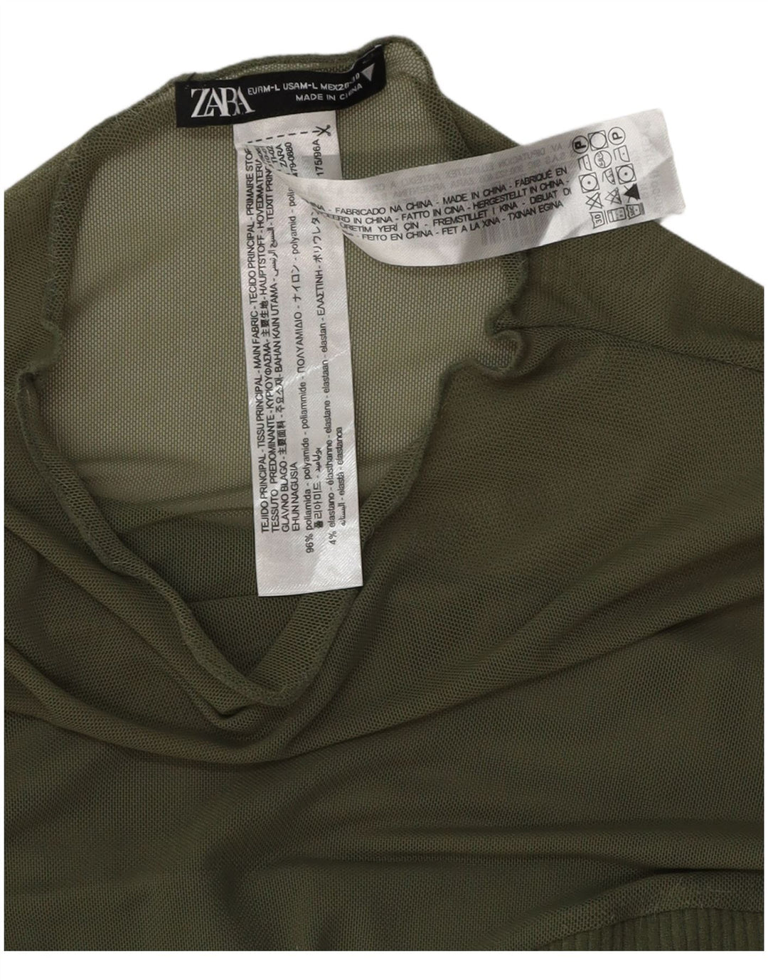 Body feminino de manga comprida ZARA UK 14 poliéster verde médio