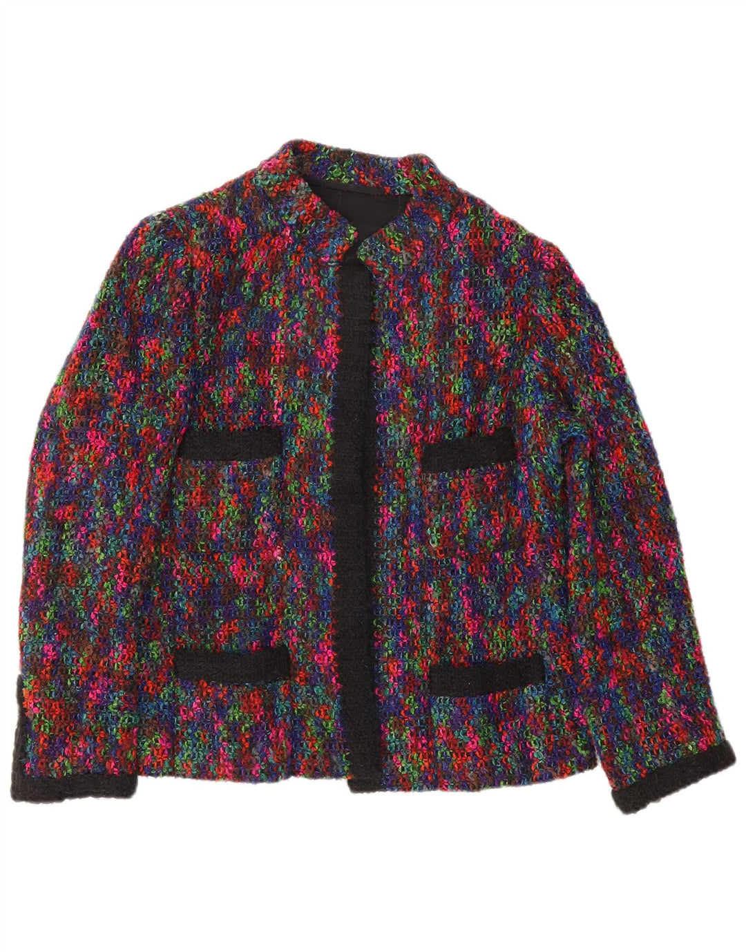 Jaqueta blazer de malha feminina vintage Reino Unido 14 médio multicolorido manchado