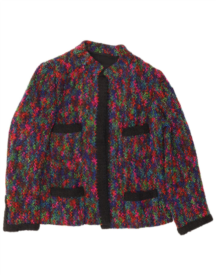 Jaqueta blazer de malha feminina vintage Reino Unido 14 médio multicolorido manchado
