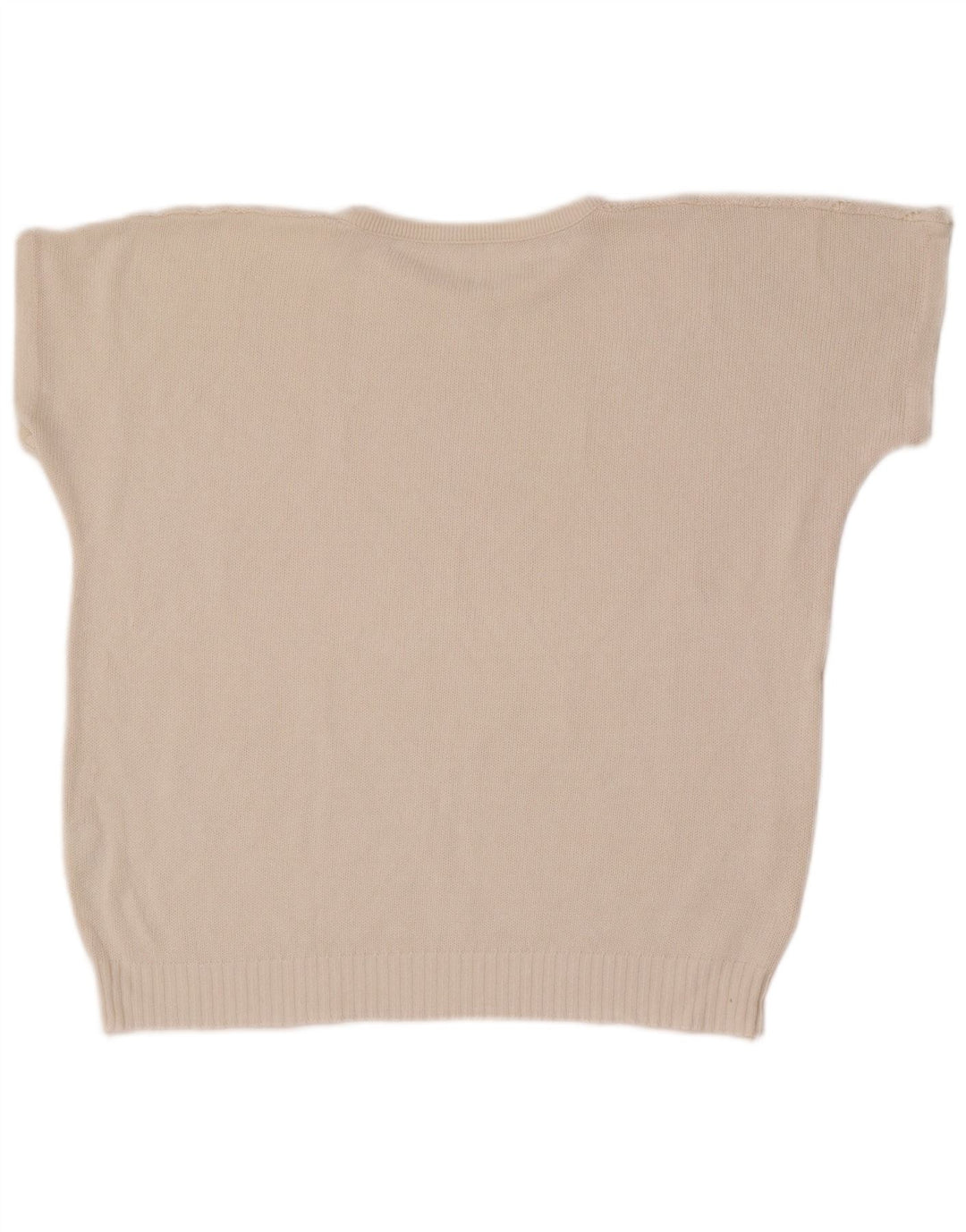 Suéter feminino vintage com gola redonda UK 14 médio branco geométrico