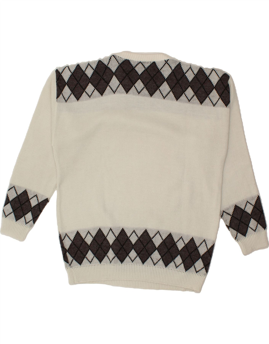 VINTAGE Mens Graphic Boat Neck Jumper Sweater XL White Argyle/Diamond Vintage Vintage and Second-Hand Vintage from Messina Hembry 