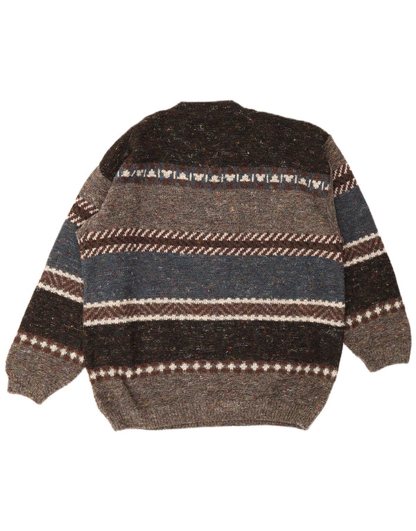 Suéter vintage masculino com gola redonda 2XL acrílico listrado multicolorido