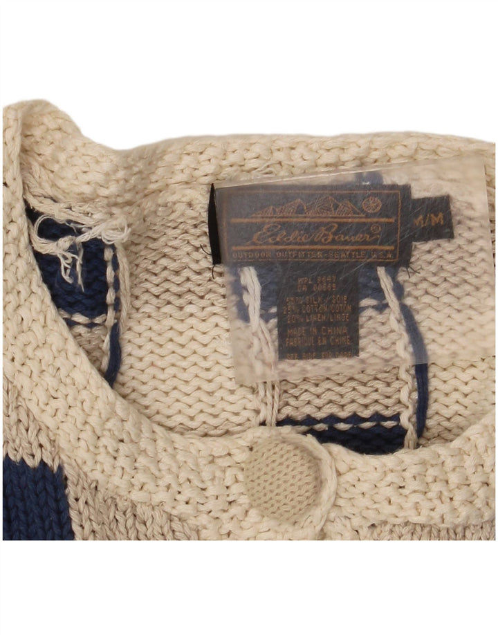 Suéter cardigan feminino Eddie Bauer Reino Unido 14 seda xadrez cinza médio