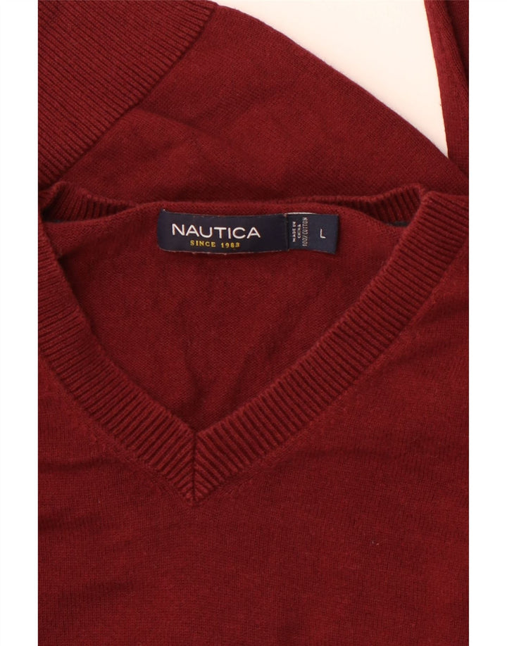 Suéter masculino NAUTICA com decote em V grande algodão marrom