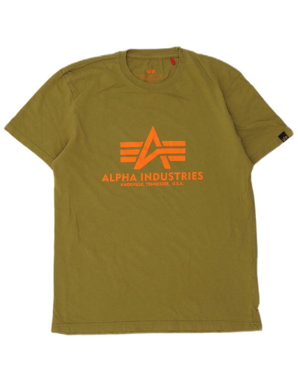 Camiseta gráfica masculina Alpha Industries Top médio algodão cáqui
