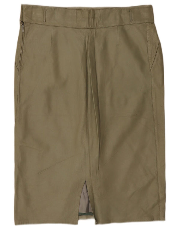 Saia feminina vintage de couro midi W32 grande cáqui