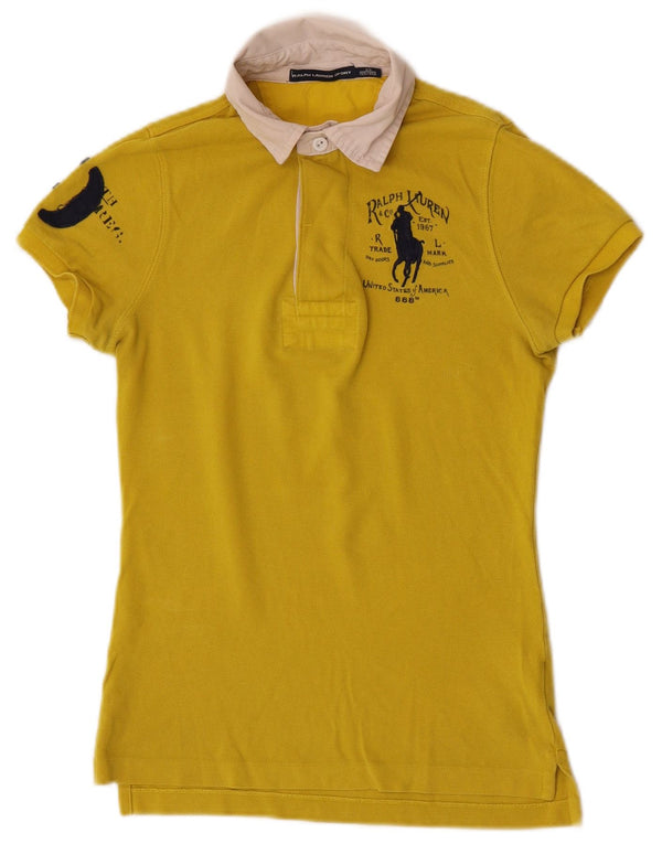 Ralph Lauren Camisa polo feminina gráfica de rugby Reino Unido 6 XS amarelo colorblock