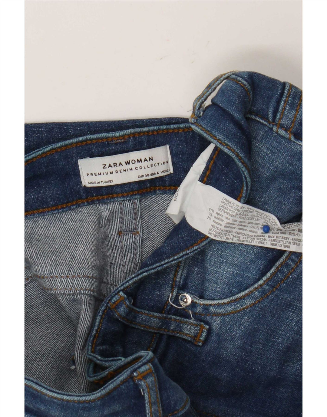 Zara Jeans feminino queimado EU 38 pequeno W28 L32 algodão azul