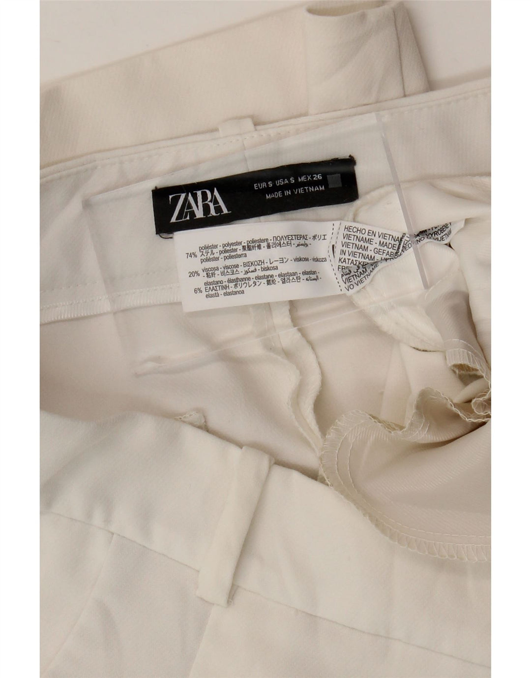 ZARA Calça feminina casual cônica pequena W26 L25 poliéster branco