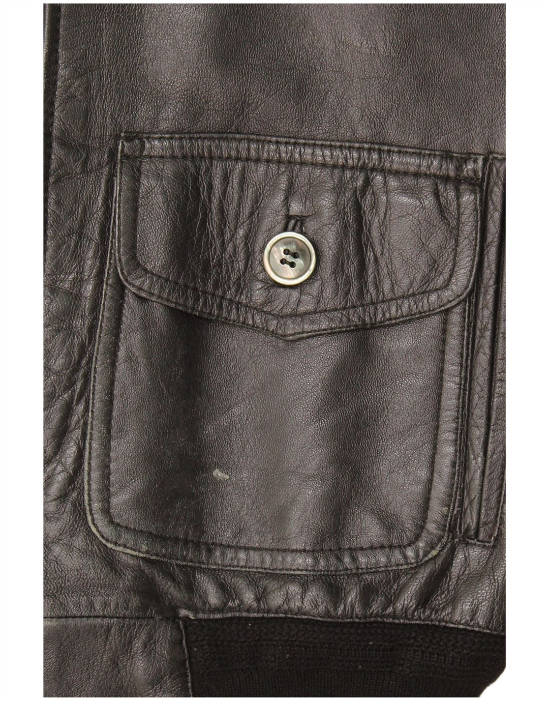 Colete de couro masculino vintage UK 36 pequeno couro preto
