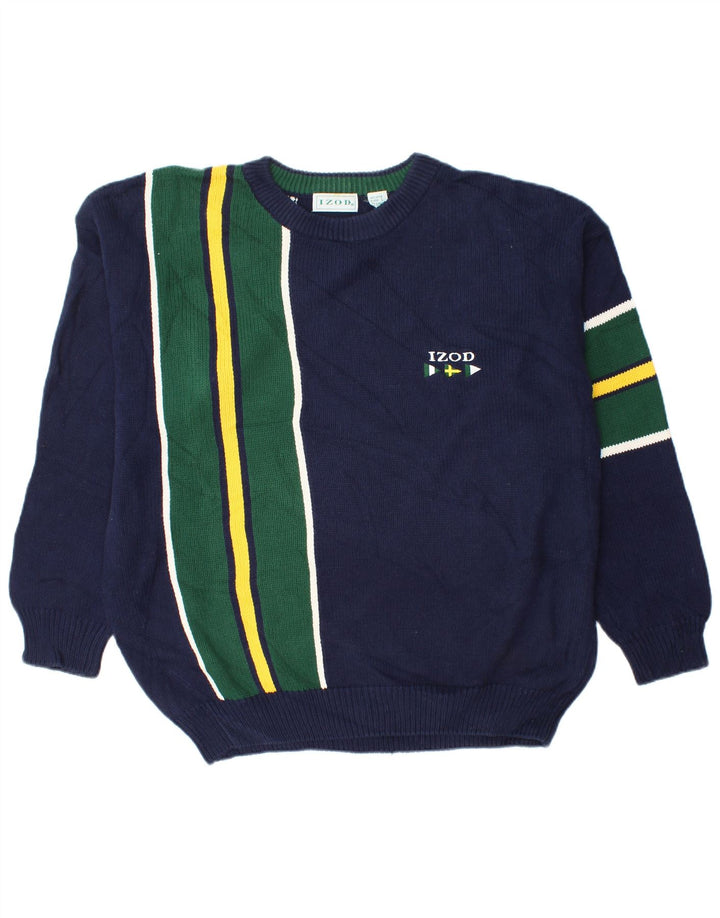 Suéter masculino IZOD com gola redonda, grande algodão colorblock azul marinho