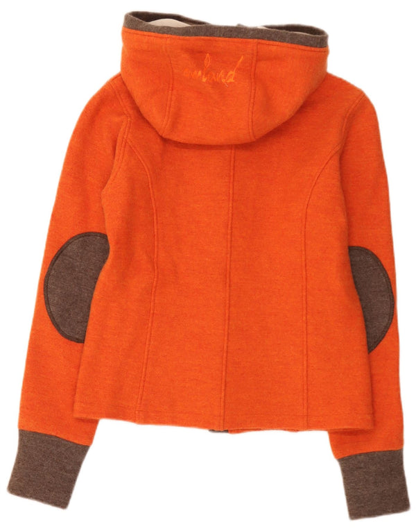 Suéter cardigã feminino vintage com capuz Reino Unido 14 bloco colorido laranja médio