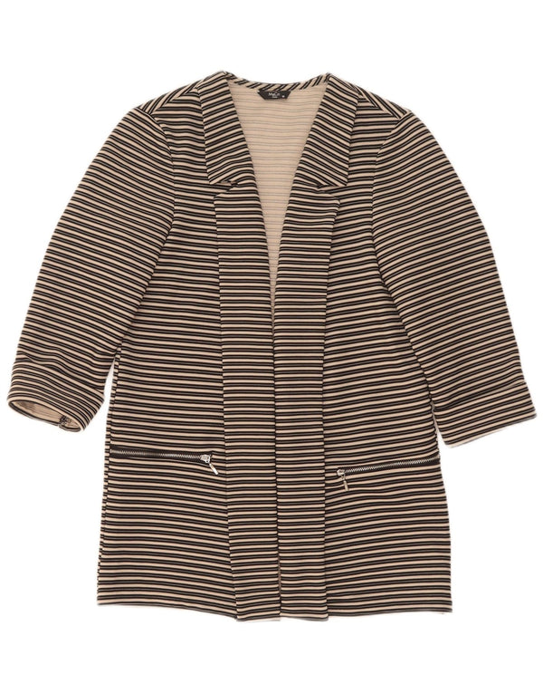 Jaqueta blazer feminina M&Co pequena manga 3/4 aberta Reino Unido 10 listrada preta pequena
