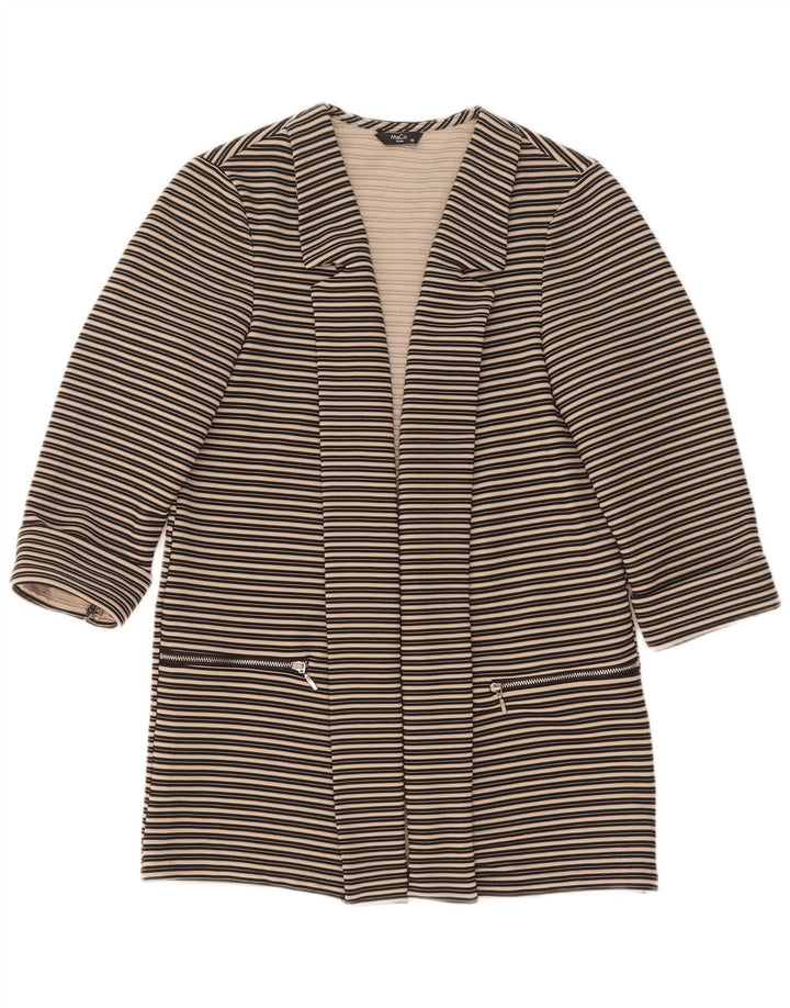 Jaqueta blazer feminina M&Co pequena manga 3/4 aberta Reino Unido 10 listrada preta pequena