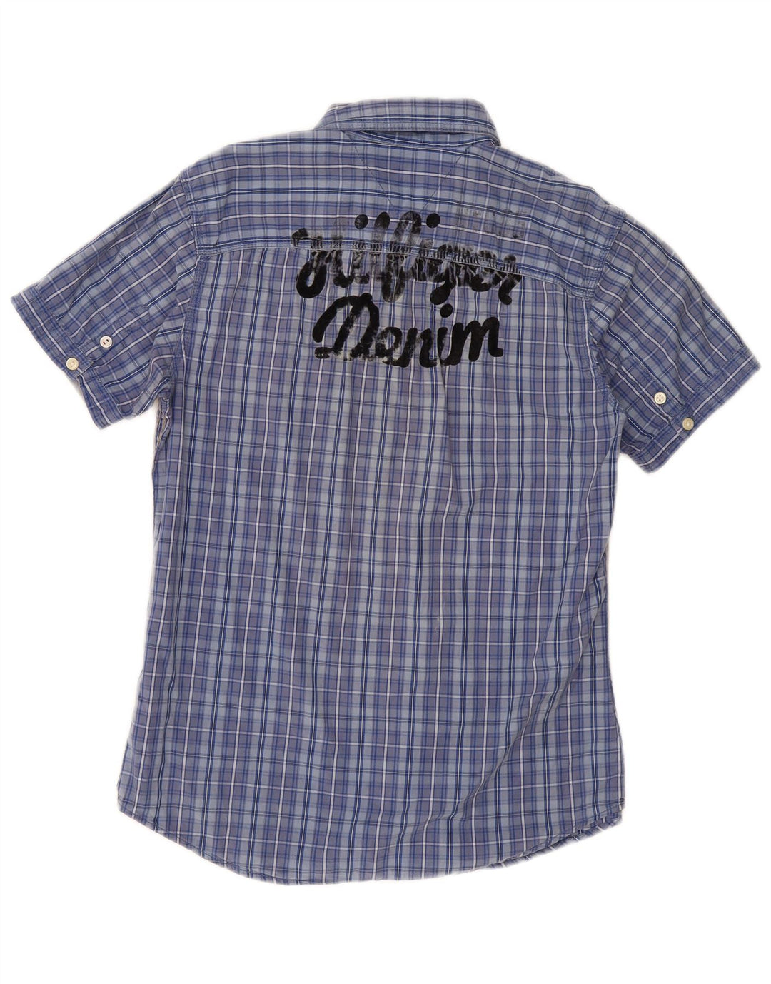 Camisa masculina Tommy Hilfiger de manga curta gráfica azul médio algodão xadrez