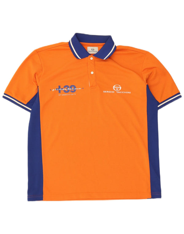 Sergio Tacchini Camisa polo masculina gráfica de rugby XL laranja bloco colorido