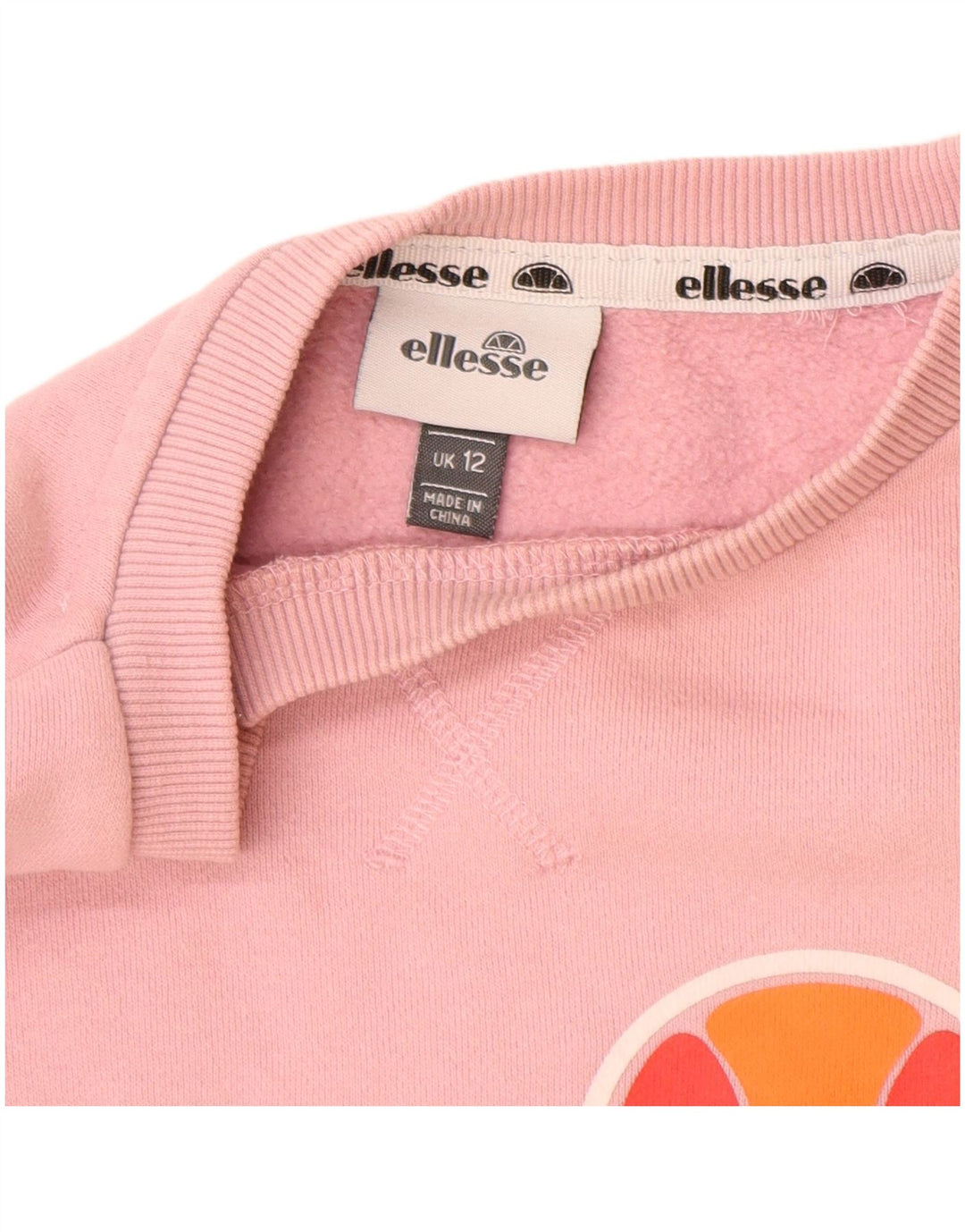 ELLESSE moletom feminino gráfico jumper UK 12 médio algodão rosa