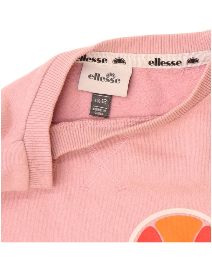ELLESSE moletom feminino gráfico jumper UK 12 médio algodão rosa
