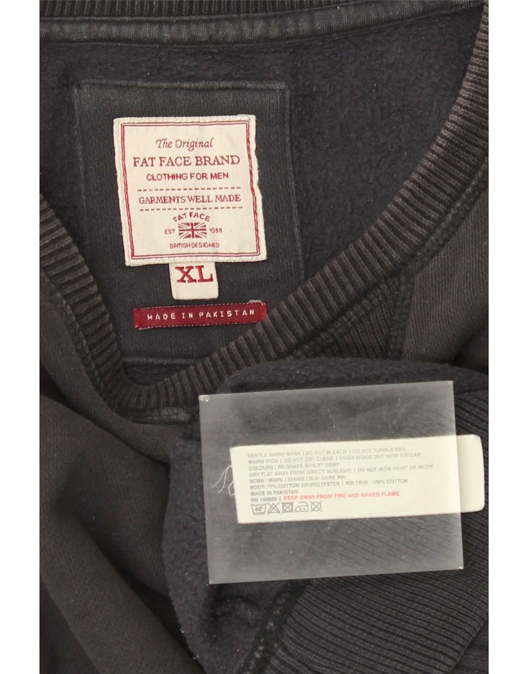 Fat Face Mens Moletom Jumper XL Algodão Preto